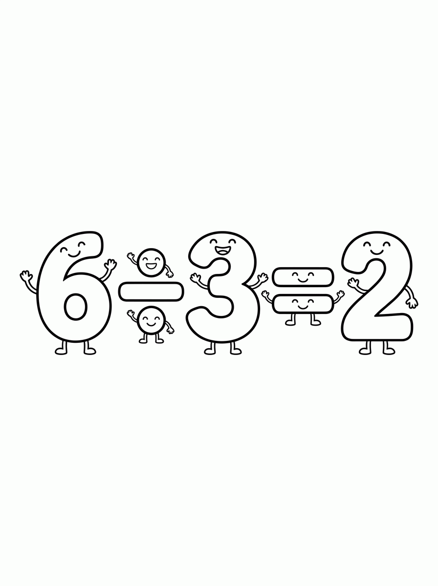 Divisão 6 ÷ 3 = 2 para colorir