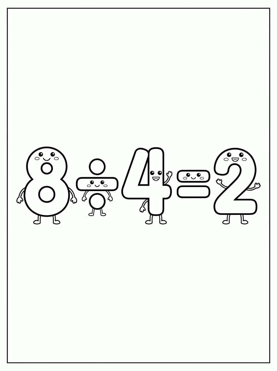 Divisão 8 ÷ 4 = 2 para colorir