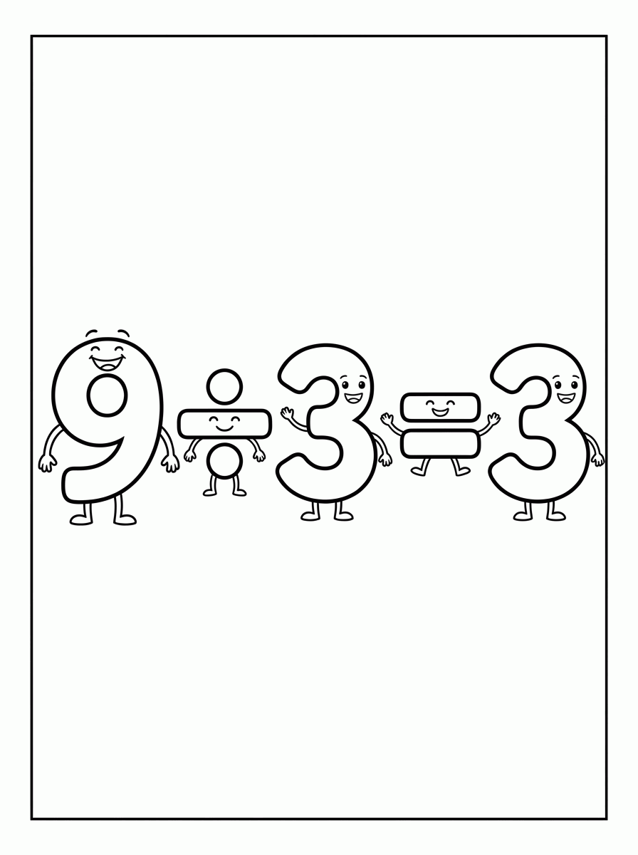 Divisão 9 ÷ 3 = 3 para colorir