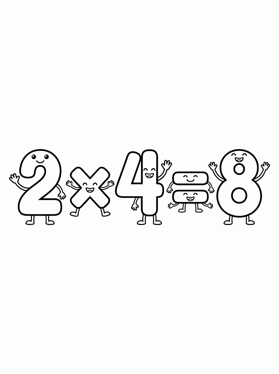 Multiplicação 2 × 4 = 8 para colorir