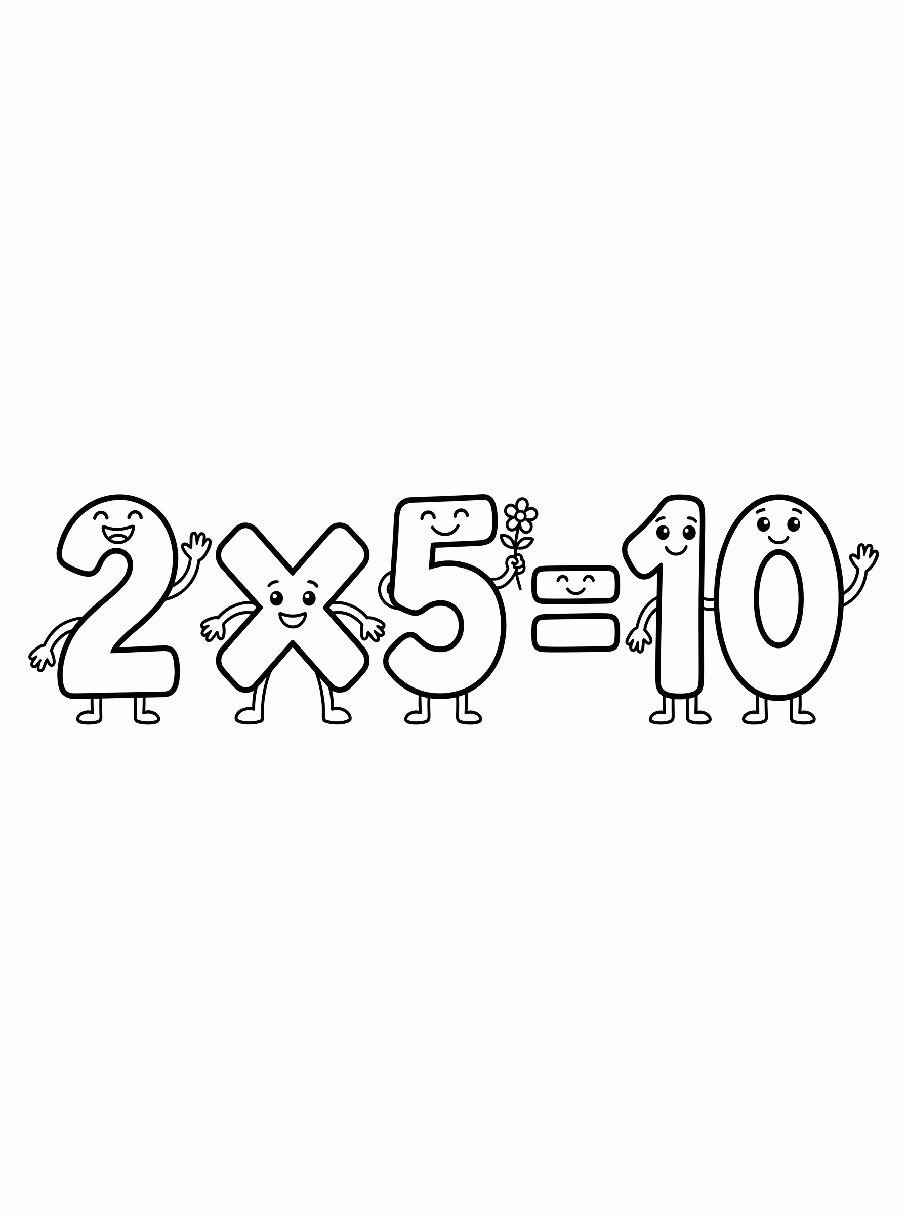 Multiplicação 2 × 5 = 10 para colorir