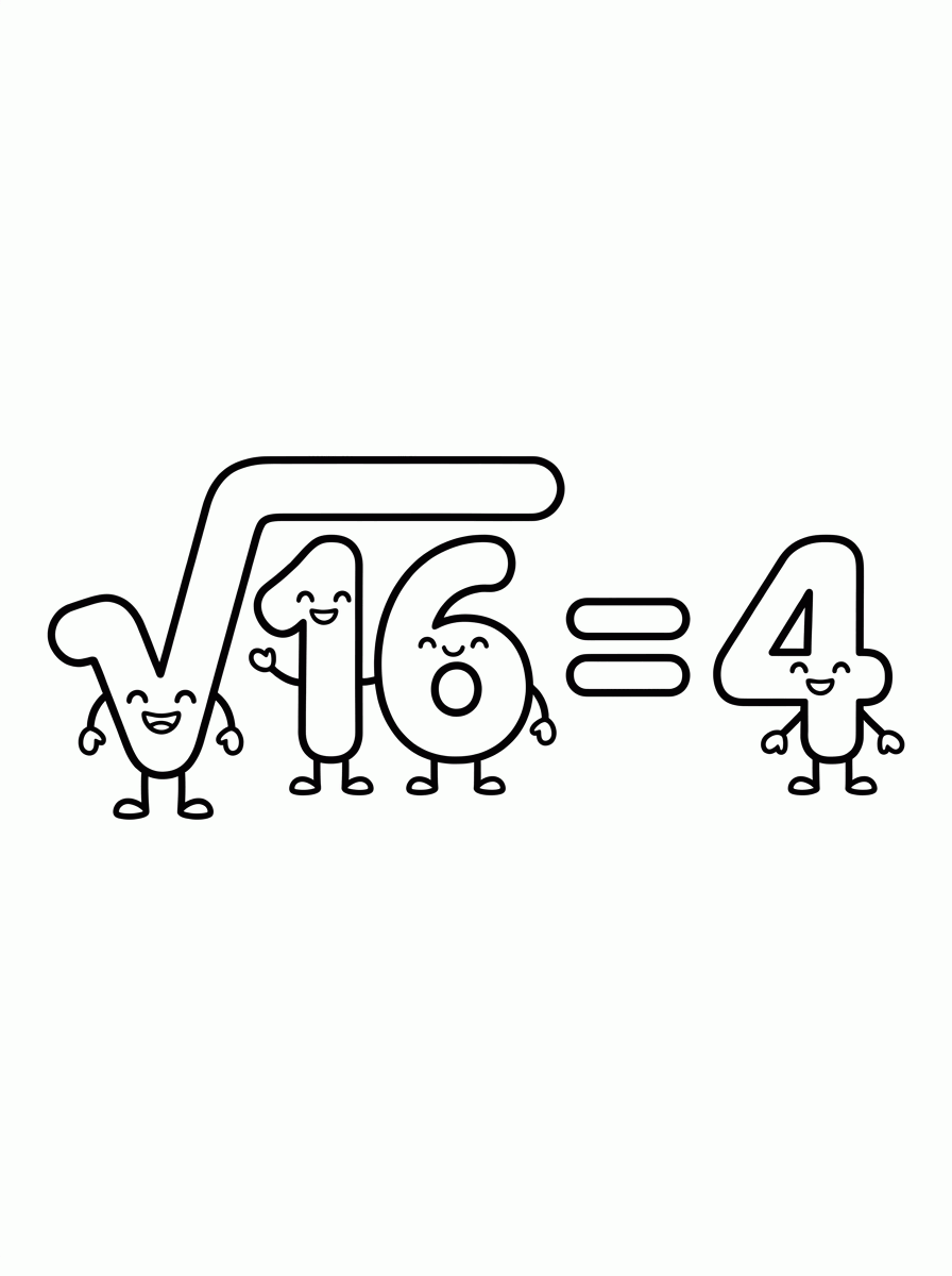 Raiz quadrada de 16 = 4 para colorir