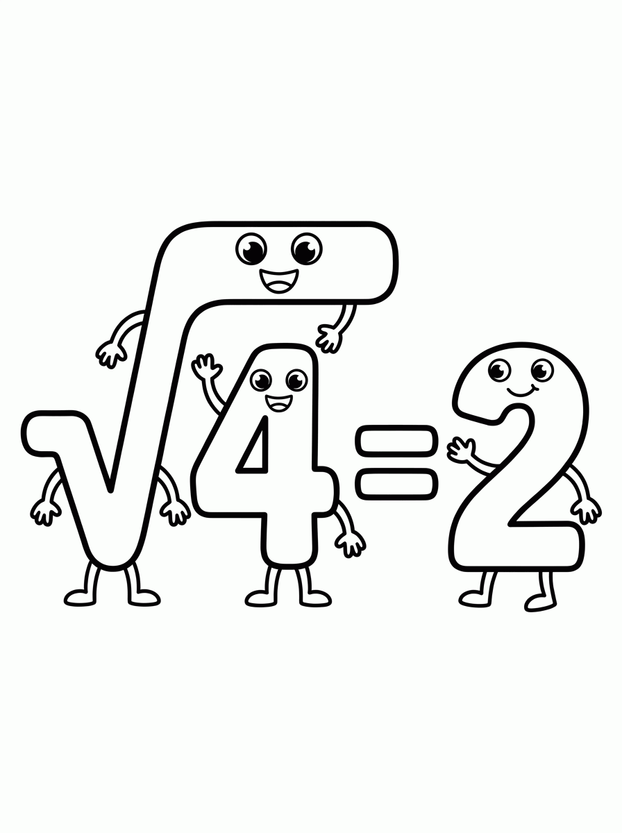 Raiz quadrada de 4 = 2 para colorir