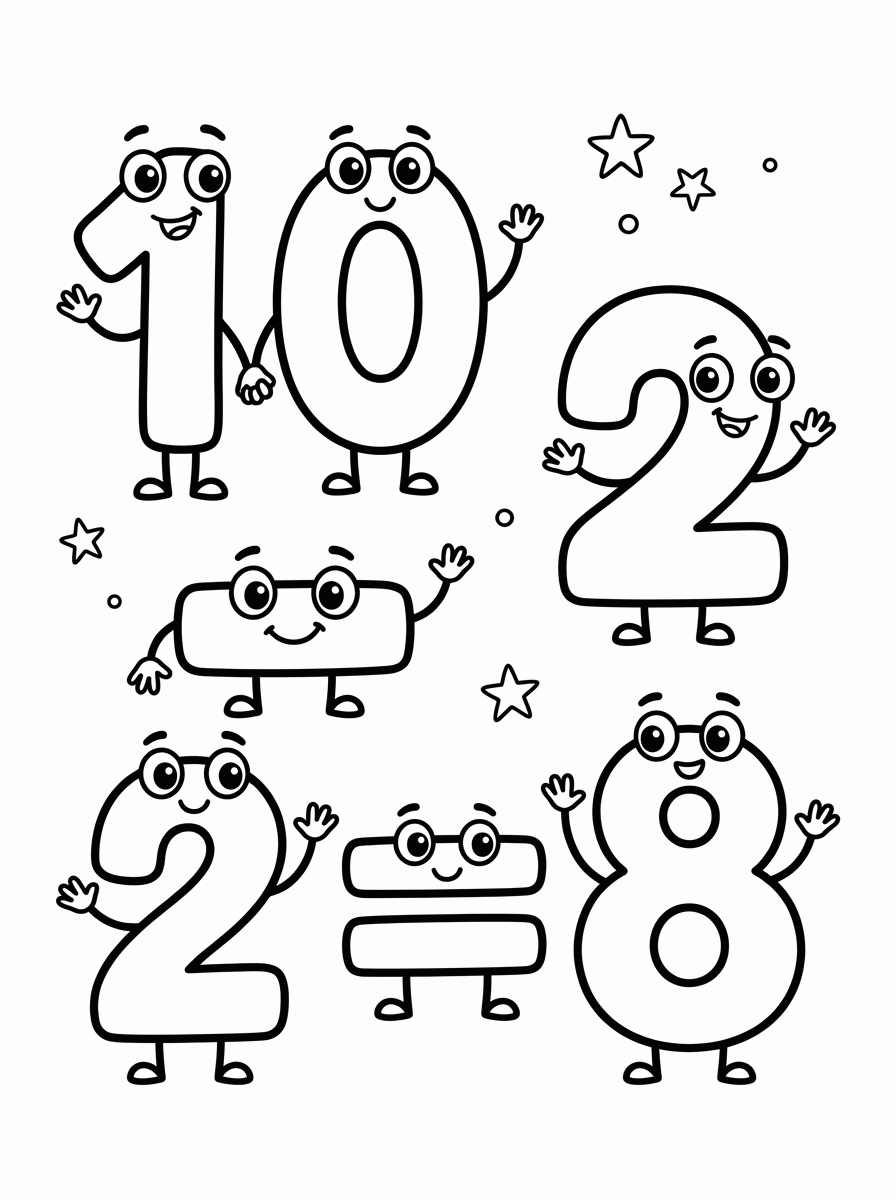 Subtração 10 - 2 = 8 para colorir