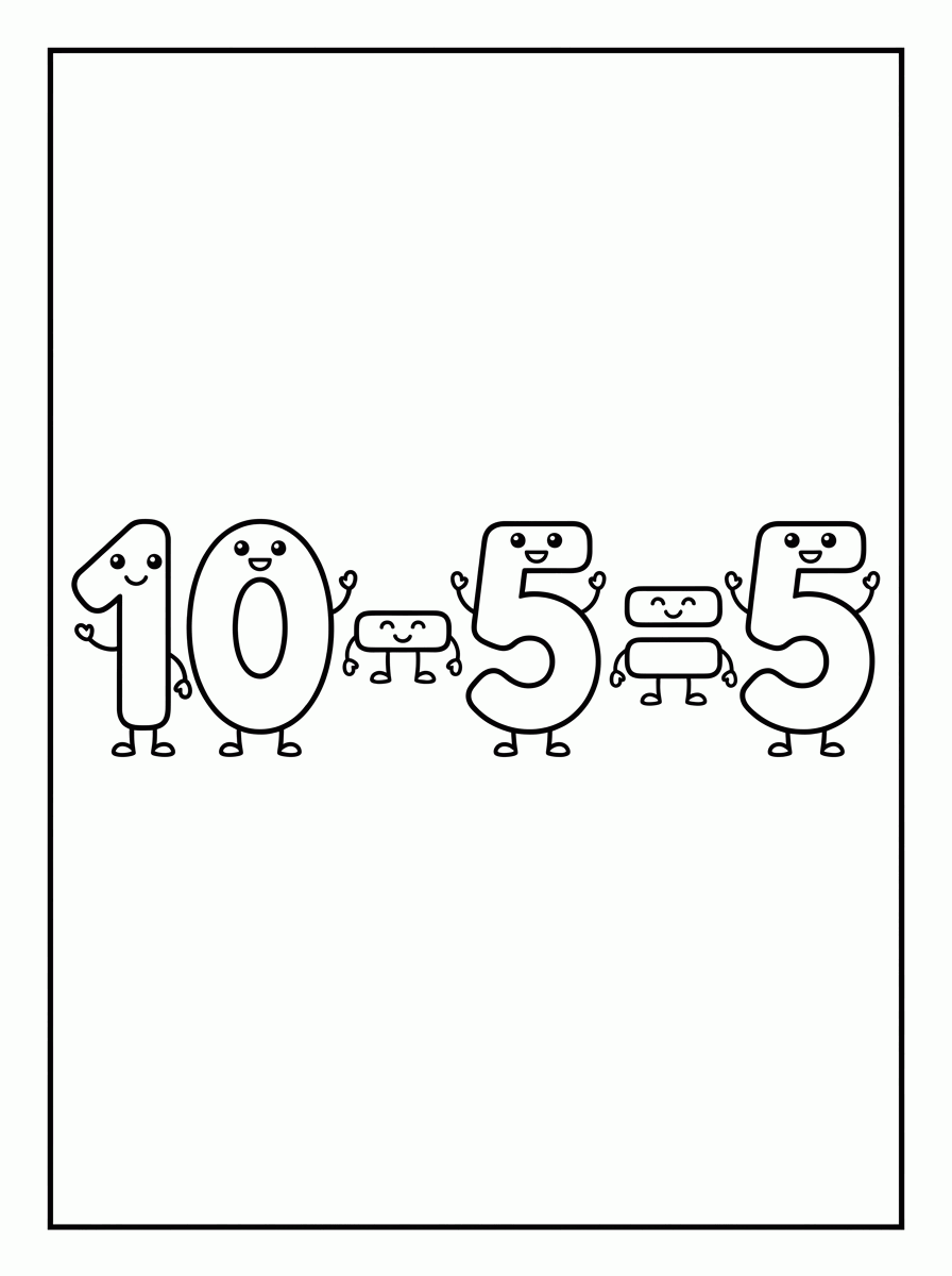 Subtração 10 - 5 = 5 para colorir