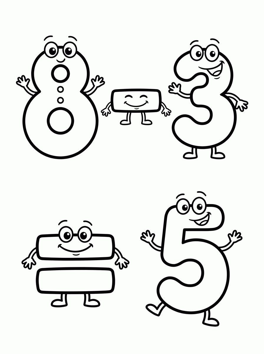 Subtração 8 - 3 = 5 para colorir