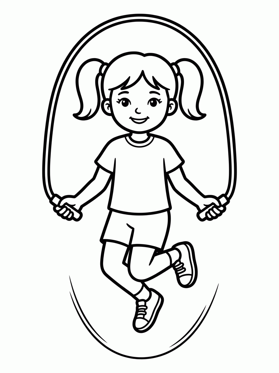 Menina Pulando Corda para colorir