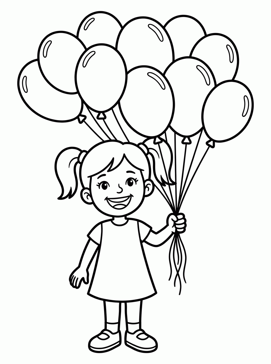 Menina com Balões para colorir