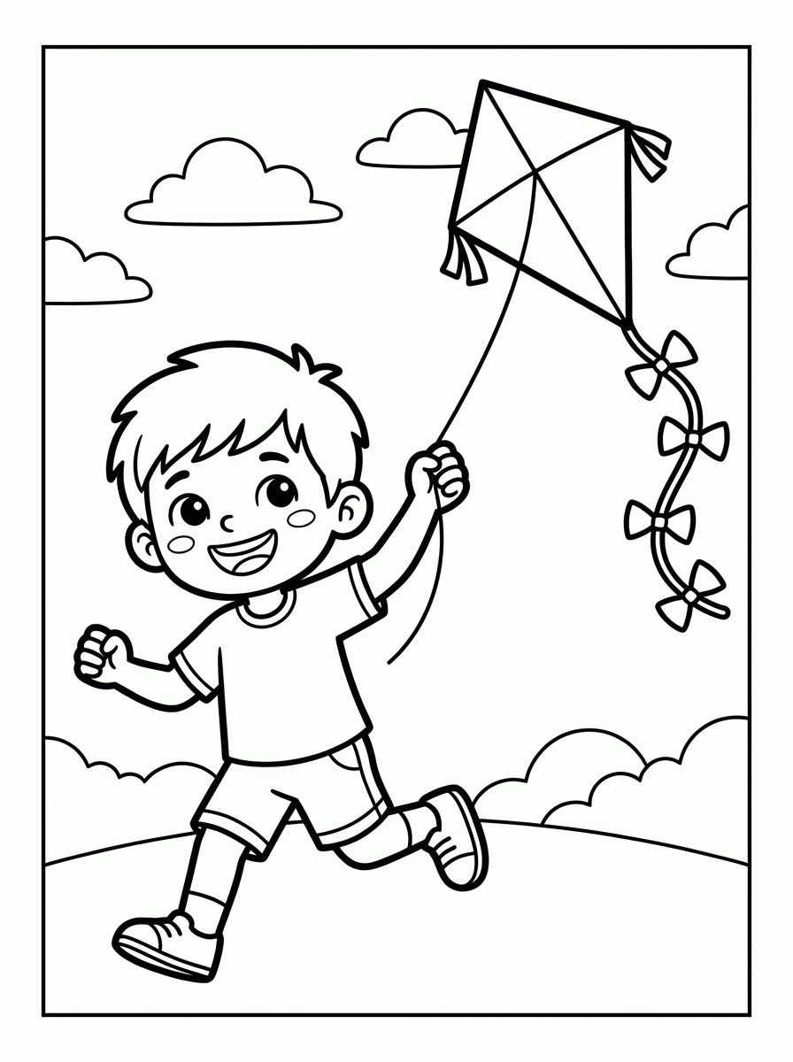 Menino Empinando Pipa para colorir