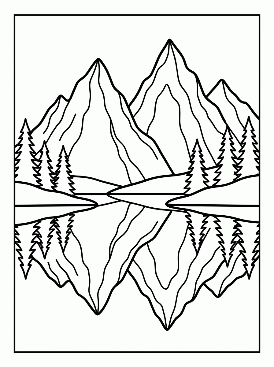 Montanha com Lago para colorir