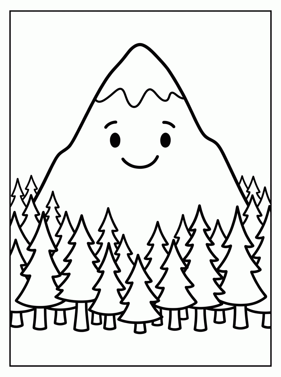 Montanha com Pinheiros para colorir