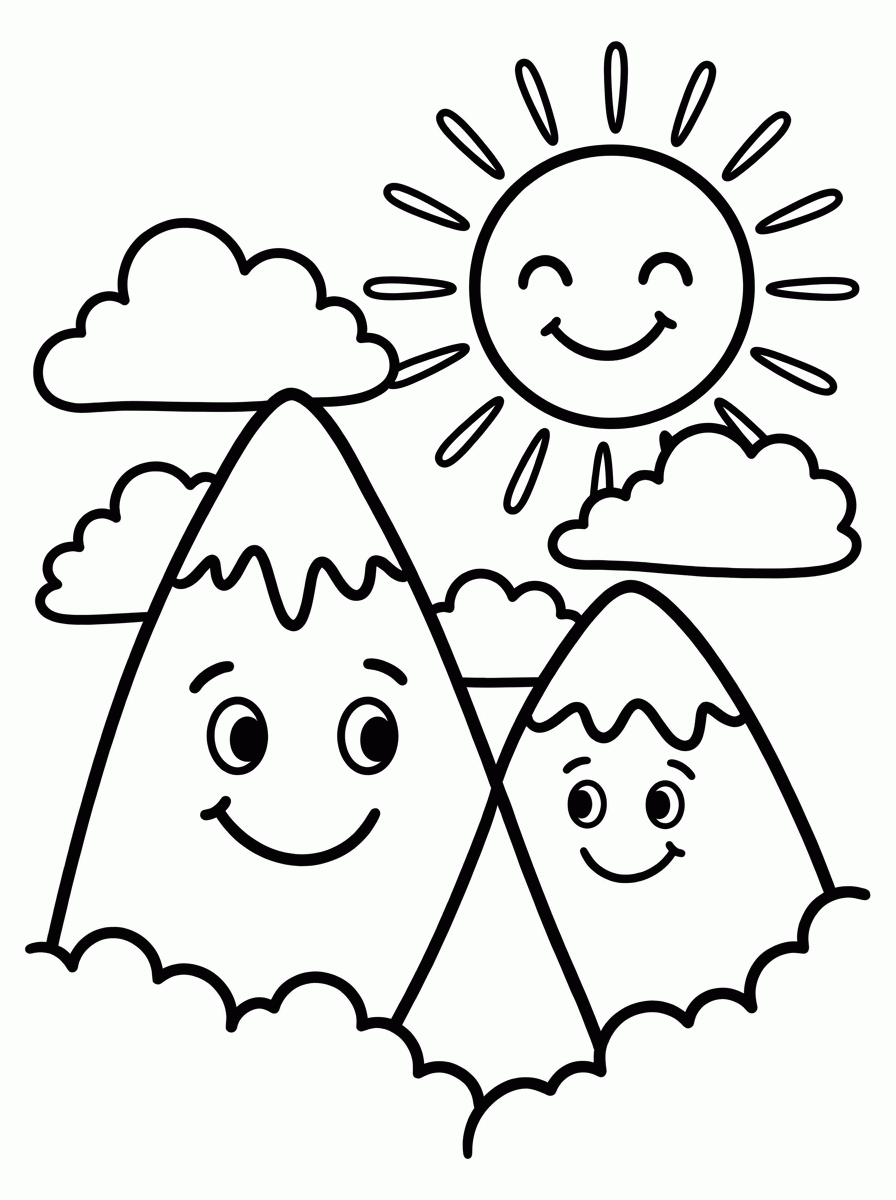 Montanhas com Sol para colorir