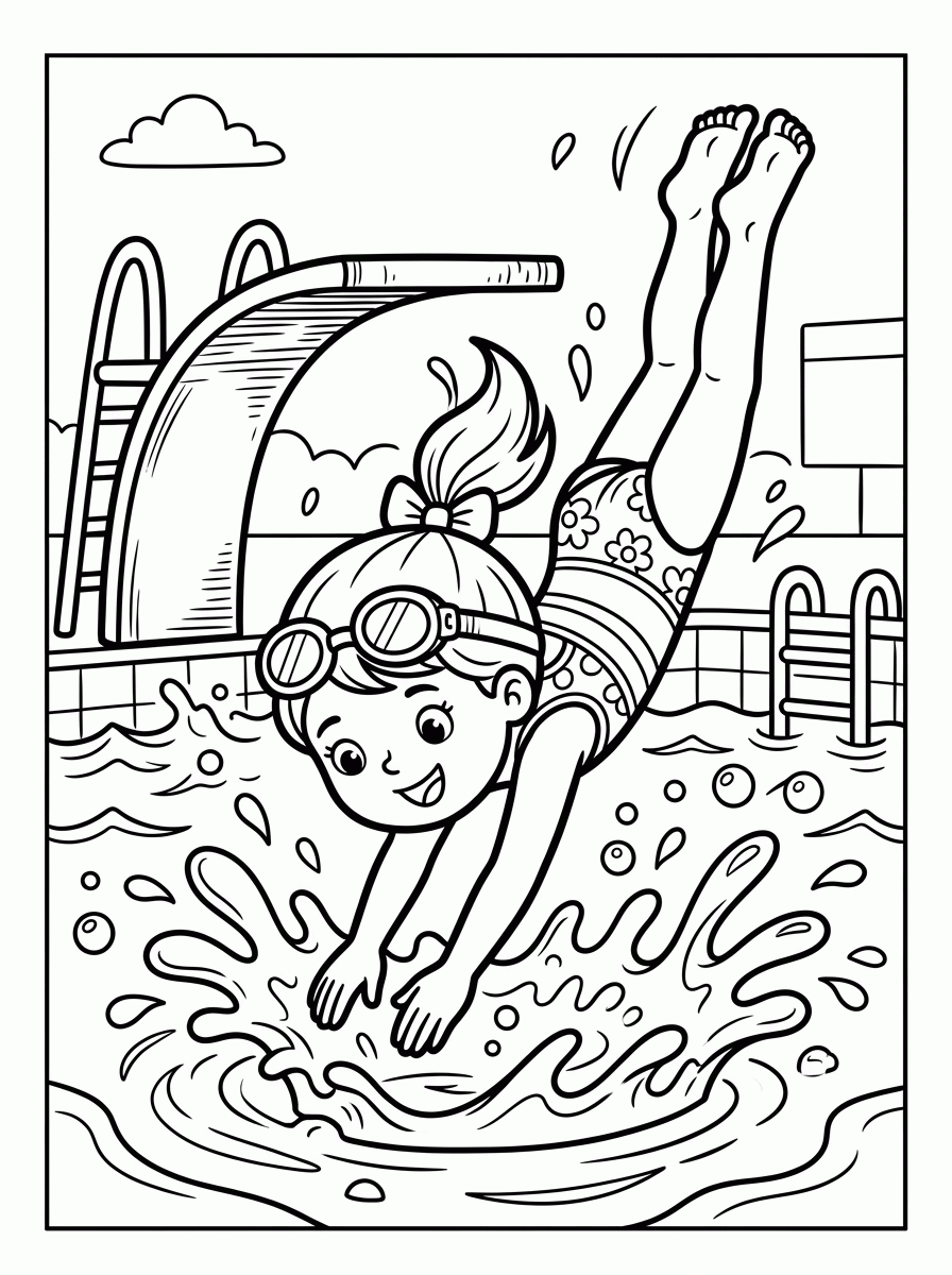 Menina Mergulhando para colorir
