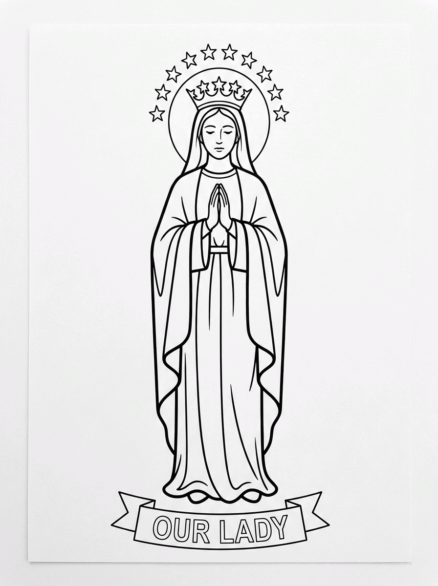 Nossa Senhora com Estrelas para colorir