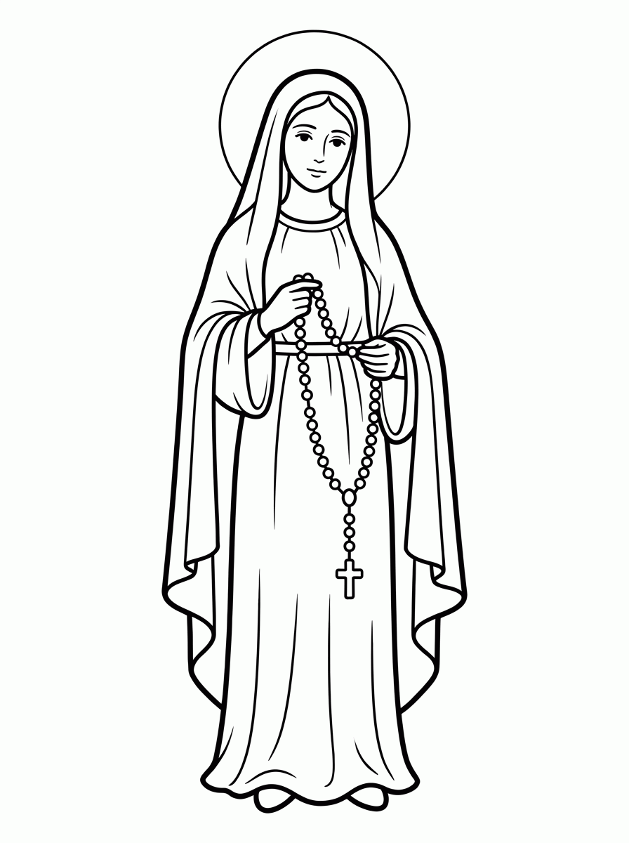 Nossa Senhora com Terço para colorir
