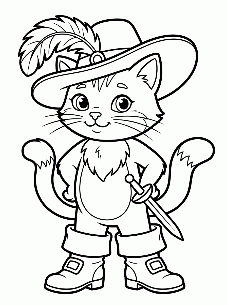 Gato com Espada para colorir