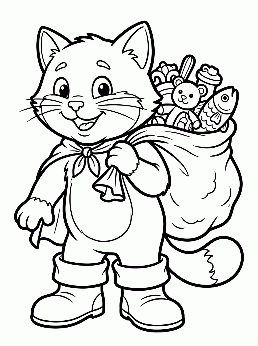Gato de Botas com Saco para colorir
