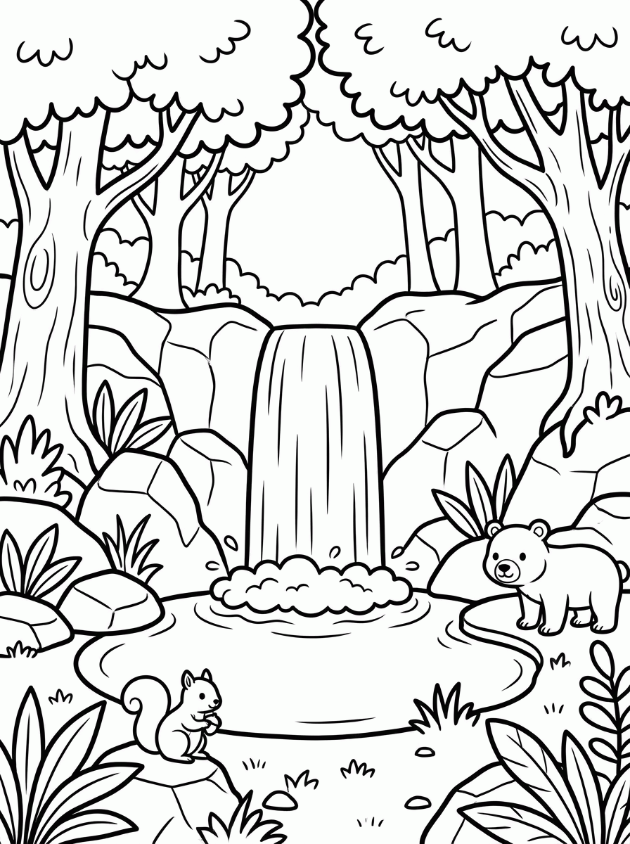 Cachoeira na Floresta para colorir