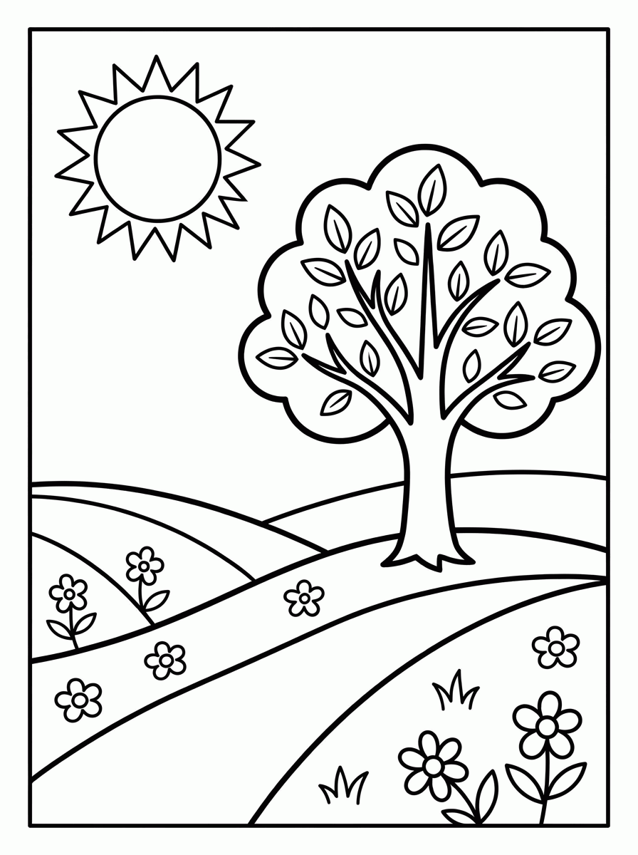 Campo com Colinas para colorir