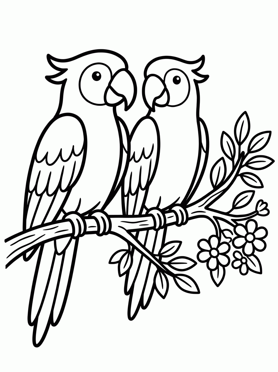 Dois Papagaios no Galho para colorir