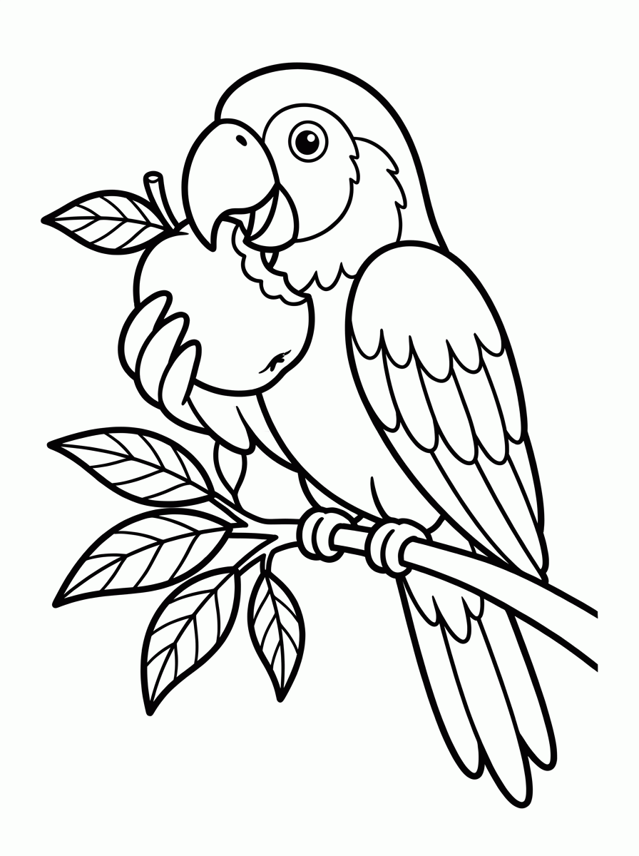 Papagaio Comendo Fruta para colorir