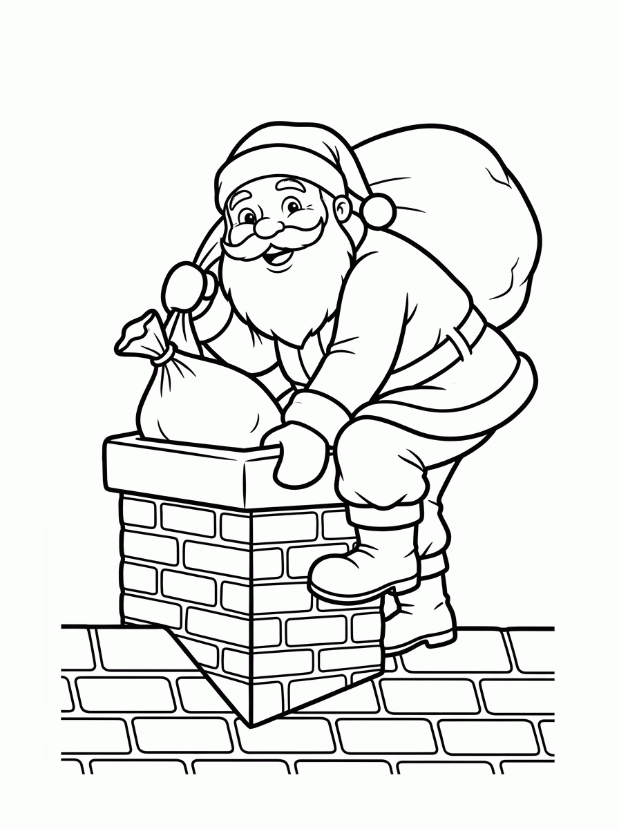 Papai Noel na Chaminé para colorir