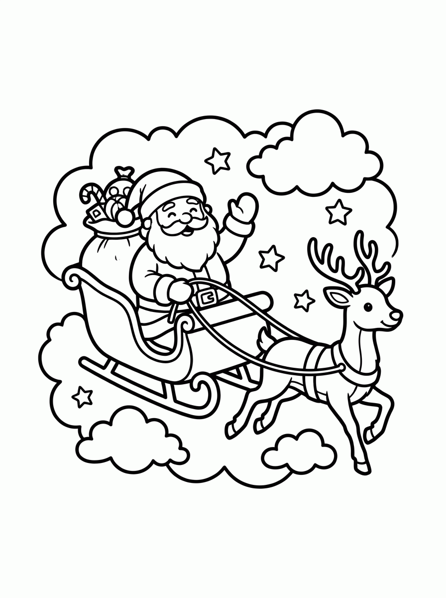 Papai Noel no Trenó para colorir