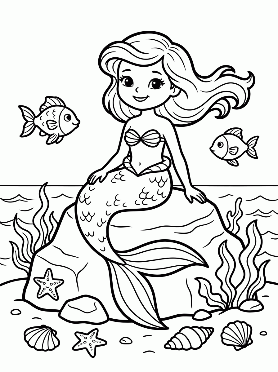 Sereia na Pedra para colorir