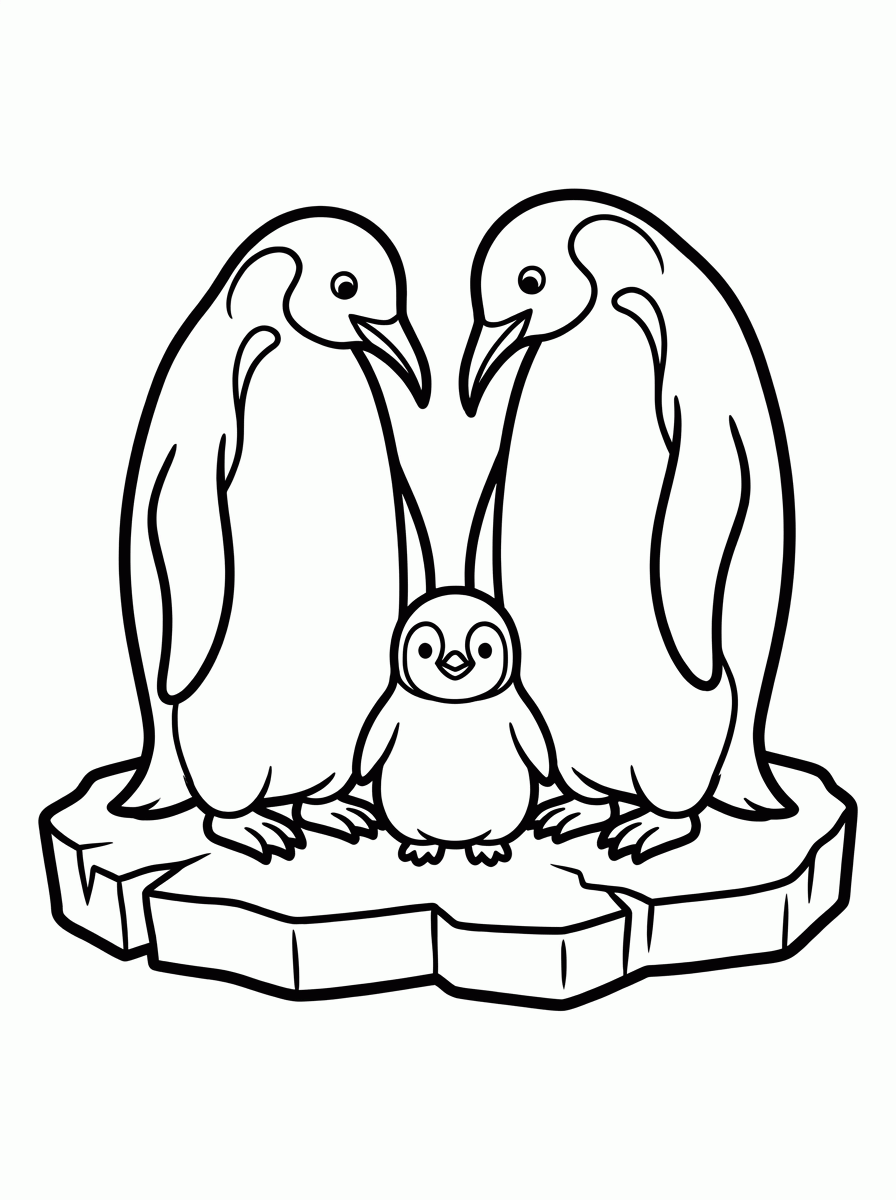 Família de Pinguins para colorir