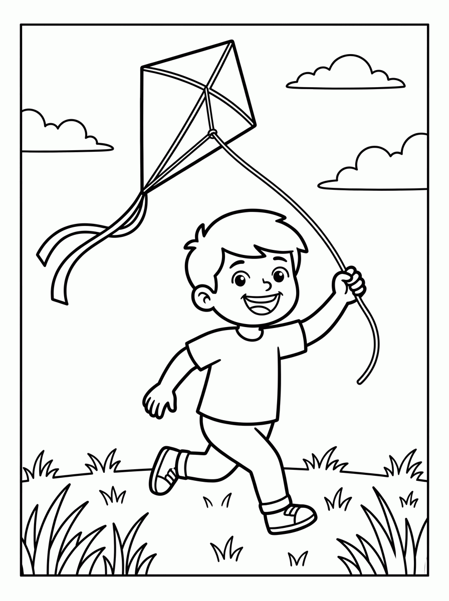 Criança Soltando Pipa para colorir