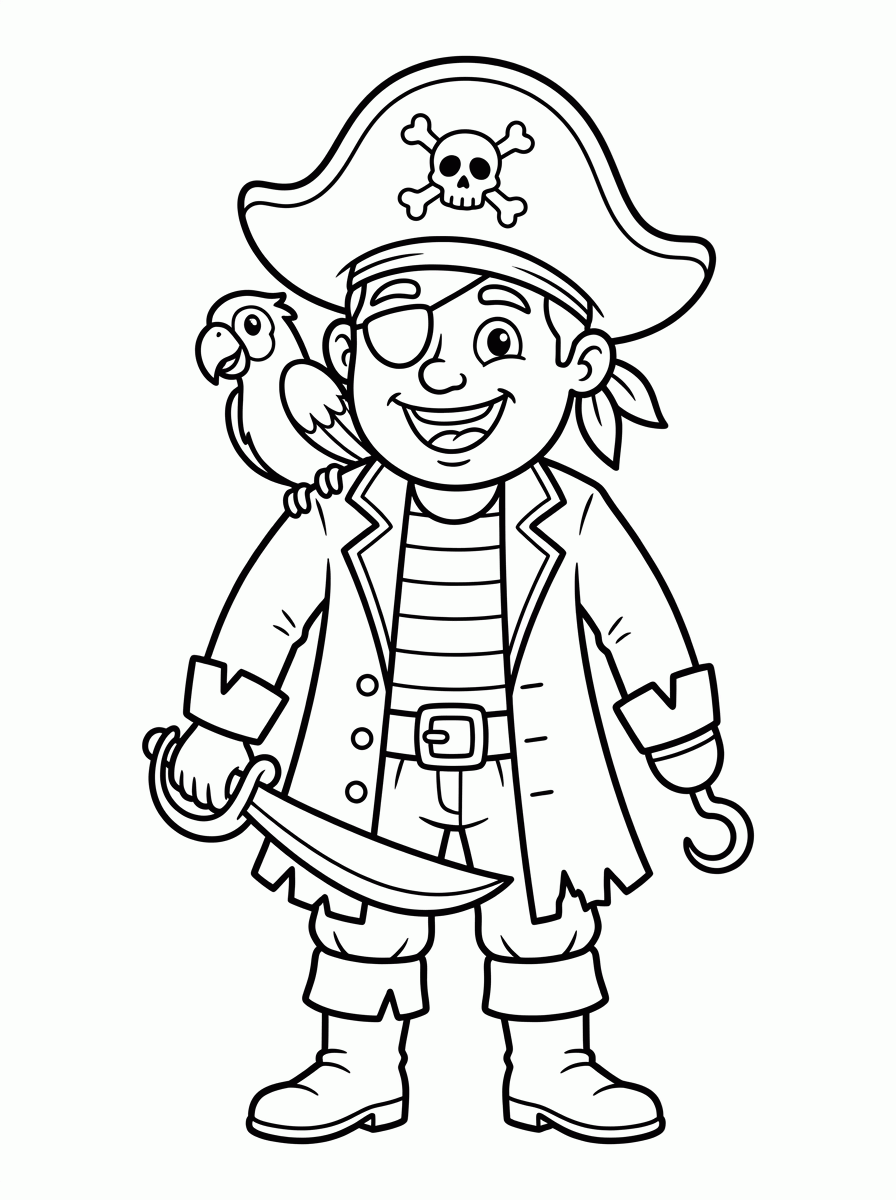 Pirata com Papagaio para colorir