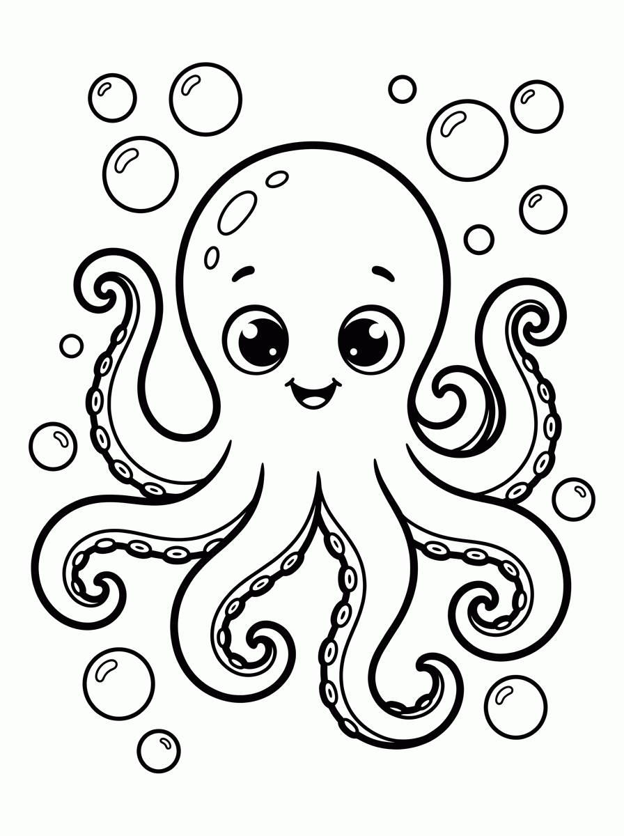Polvo Bebê com Bolhas para colorir