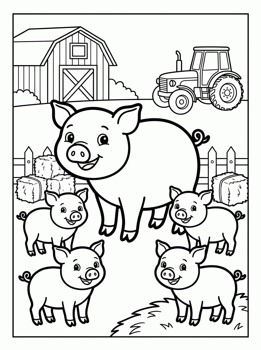Família de Porcos para colorir