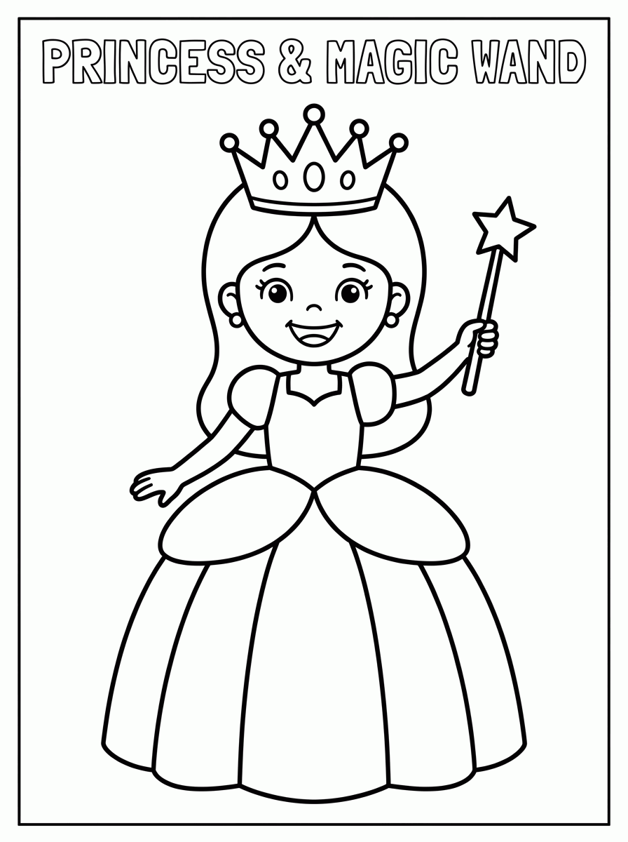 Princesa com Varinha para colorir