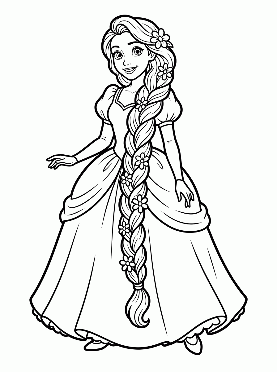 Rapunzel de Cabelo Longo para colorir