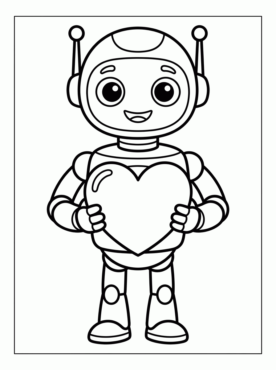Robô com Coração para colorir