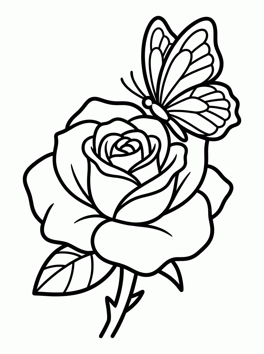 Rosa com Borboleta para colorir