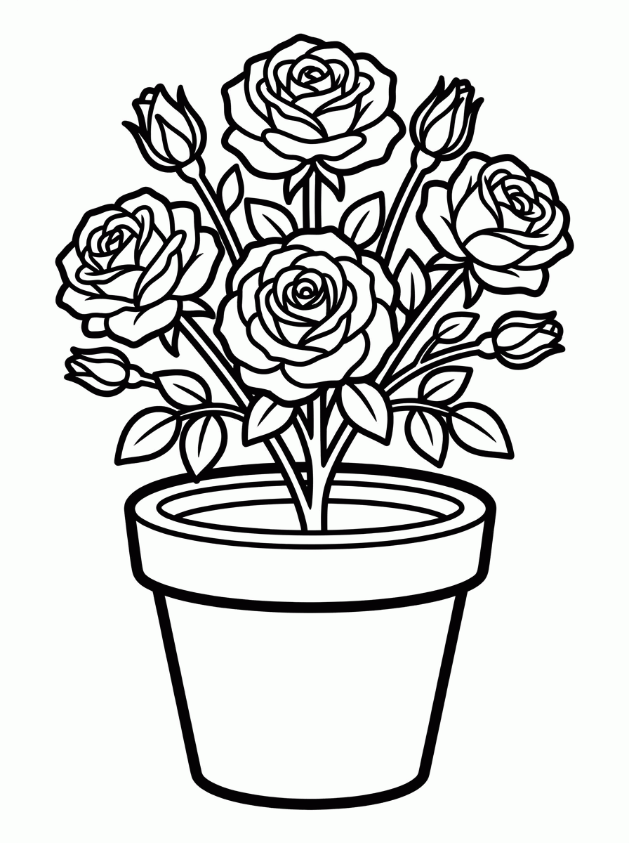 Roseira no Vaso para colorir