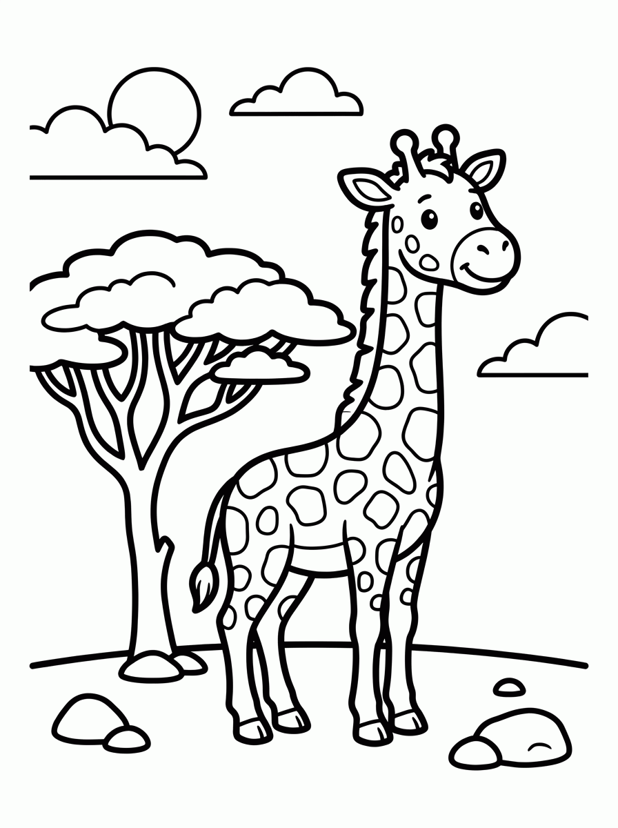 Girafa no Safári para colorir