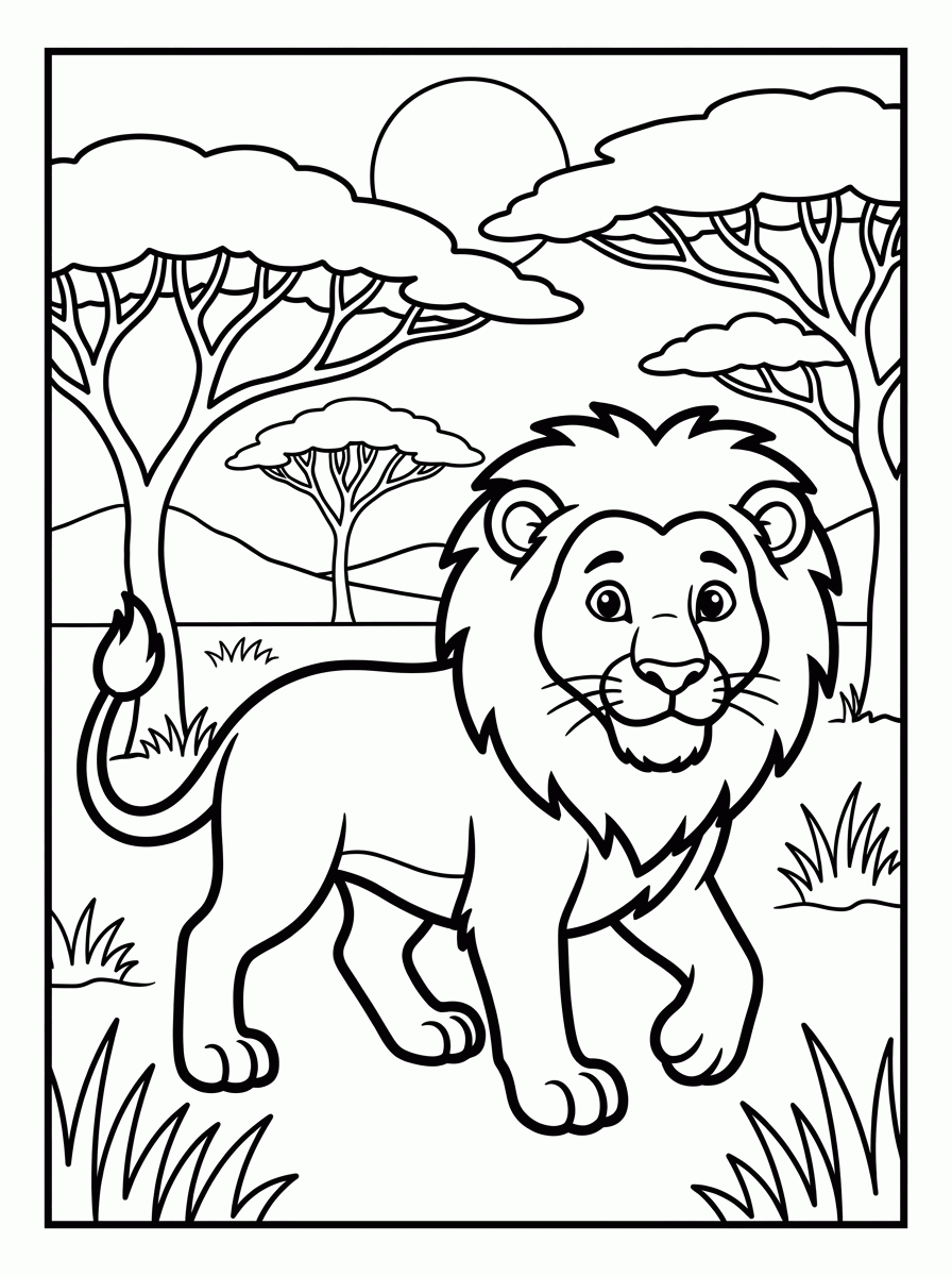 Leão no Safári para colorir