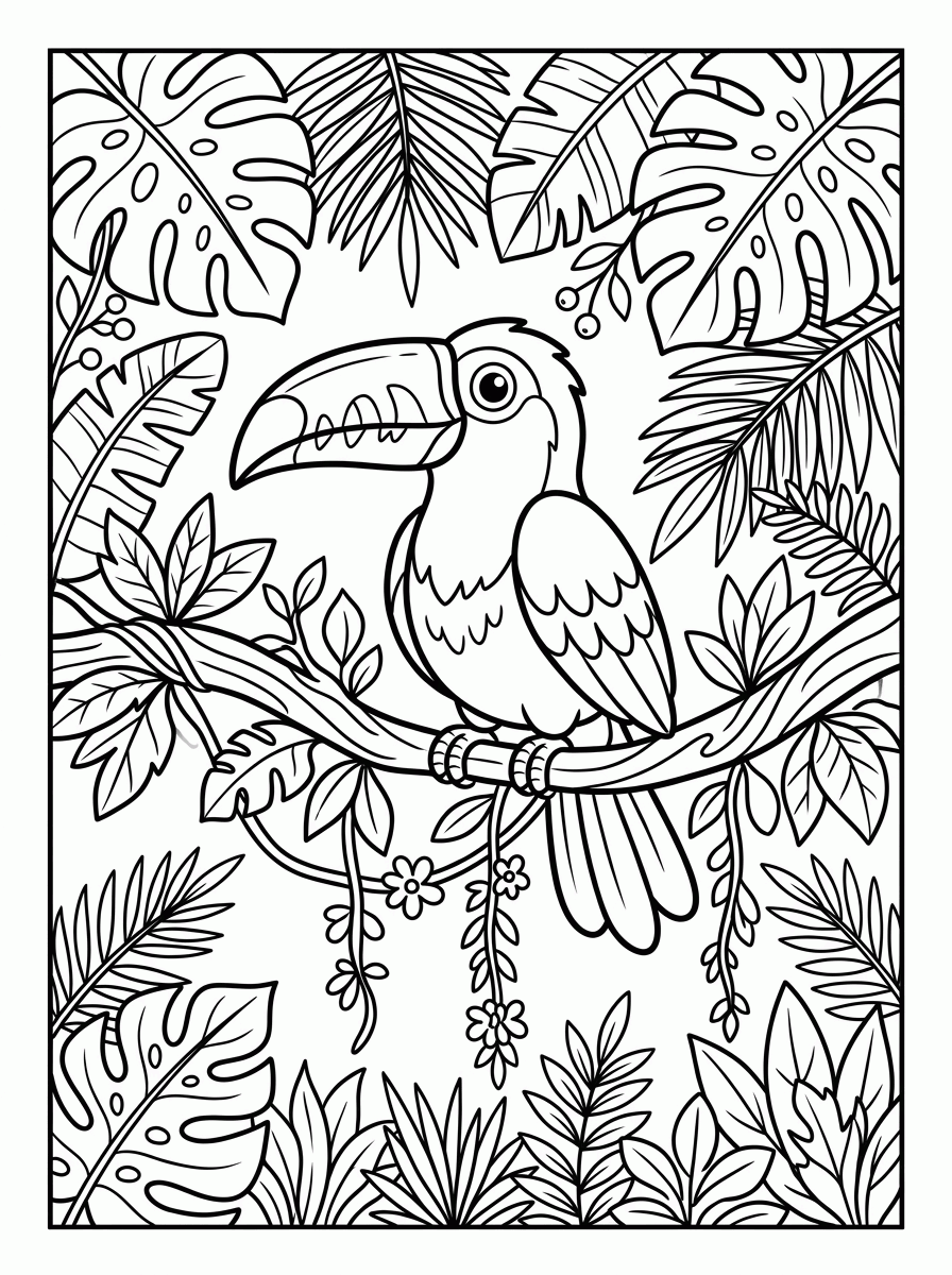 Tucano na Selva para colorir
