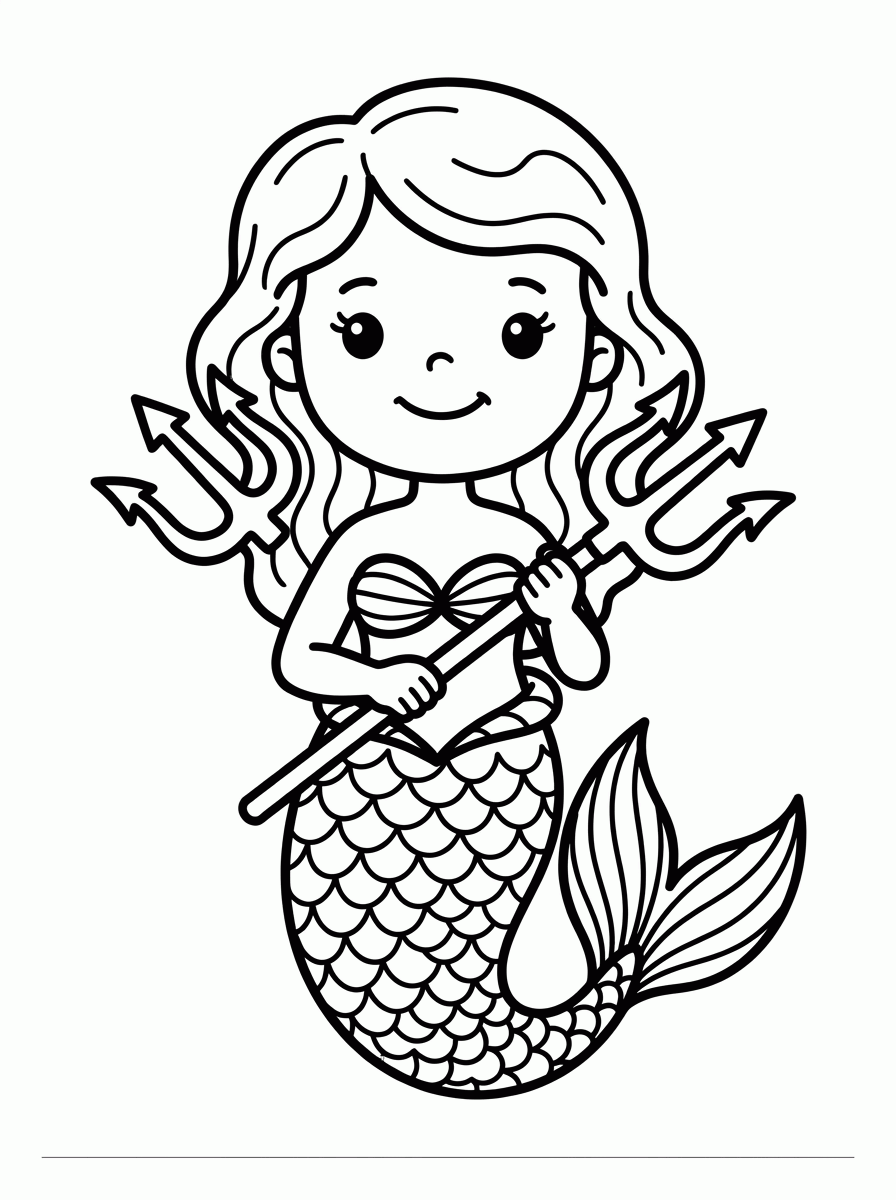 Sereia com Tridente para colorir