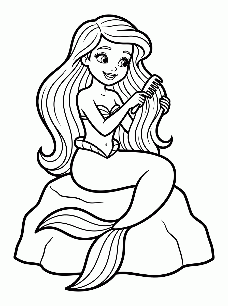 Sereia na Rocha para colorir