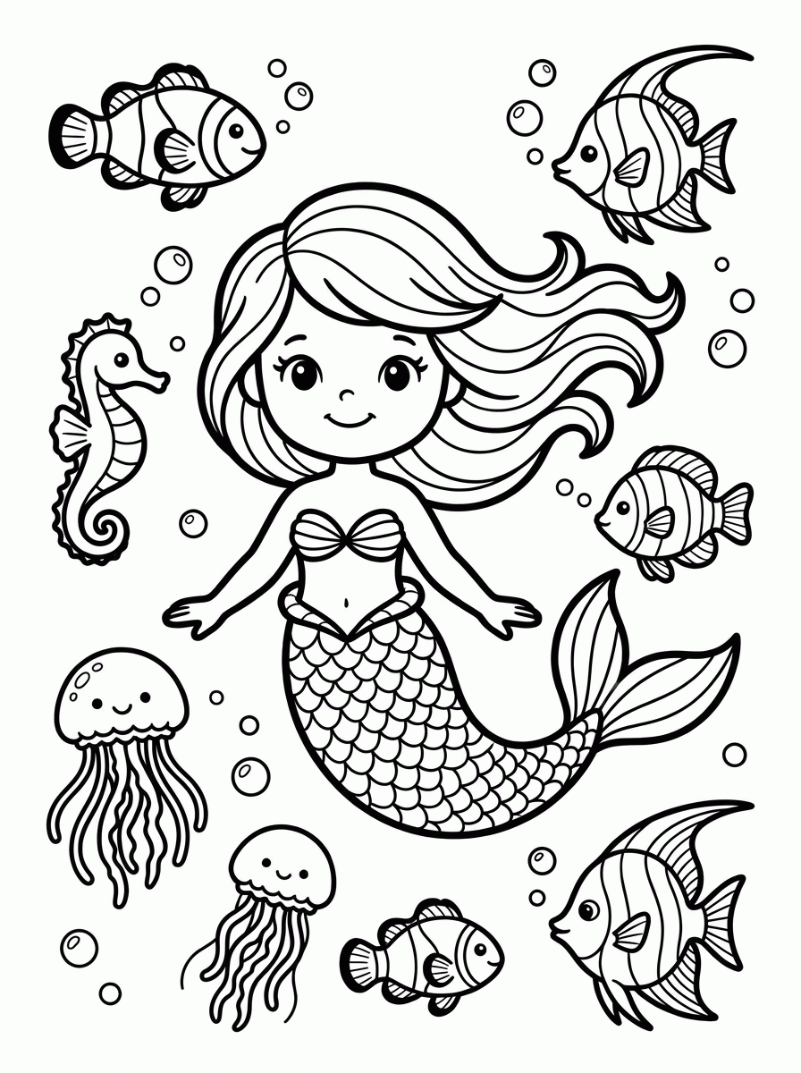 Sereia Nadando para colorir