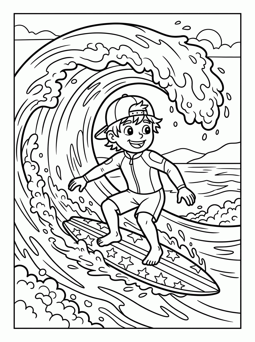 Surfista na Onda para colorir