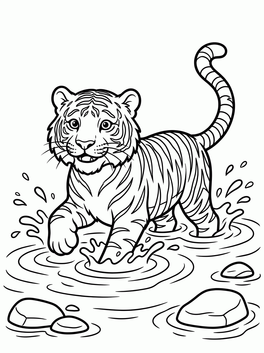 Tigre na Água para colorir