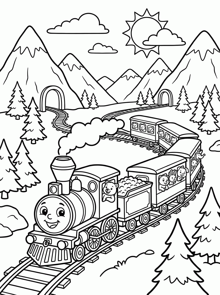 Trenzinho na Montanha para colorir