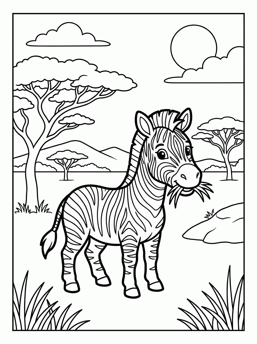 Zebra Comendo Capim para colorir