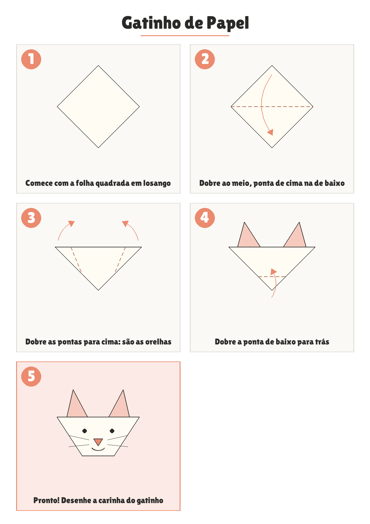 Como dobrar: Gatinho de Papel