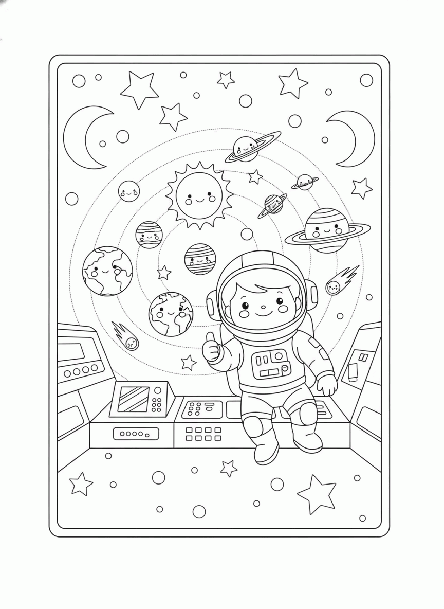 astronauda na estaçao espacial internacional e o sistema solar ao fundo